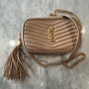 YSL tan colored handbag